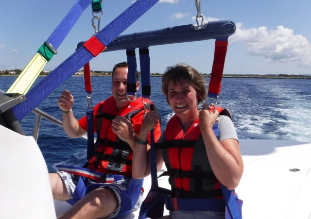 With harnesses ready to fly 